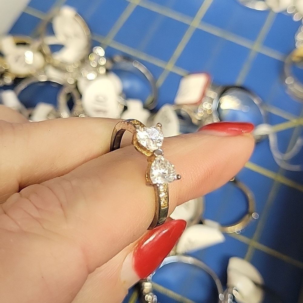 Rhinestone Faux Diamond Bow Silver Ring Size 9